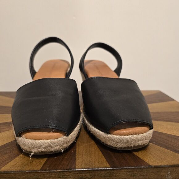 Spanish Sandal Co Wedge Espadrille Sandals EU 38 Black Summer 100% Leather Spain - Picture 4 of 13